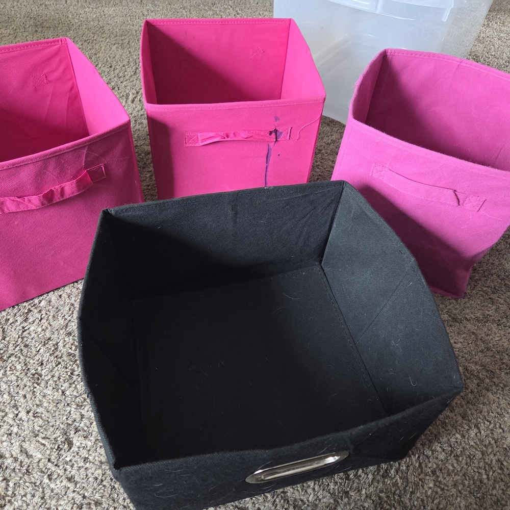 Pink and Black Fabric Storage Bins